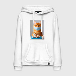 Толстовка-худи хлопковая мужская Рыжий кот хирург - нейроарт, цвет: белый