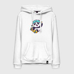 Толстовка-худи хлопковая мужская Skater panda, цвет: белый