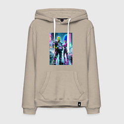 Толстовка-худи хлопковая мужская Marge and Homer in the pouring rain - cyberpunk, цвет: миндальный