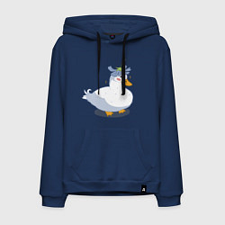 Толстовка-худи хлопковая мужская Милая уточка гусь с цветочком на голове, цвет: тёмно-синий