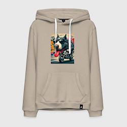 Толстовка-худи хлопковая мужская Бультерьер управляет мотоциклом - граффити, цвет: миндальный