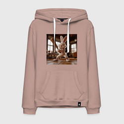 Толстовка-худи хлопковая мужская Заяц и бейсбол, цвет: пыльно-розовый