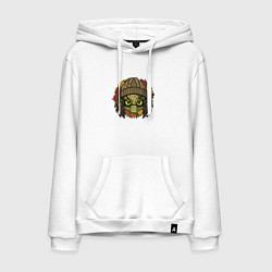 Толстовка-худи хлопковая мужская Хищник в вязаной шапке, цвет: белый