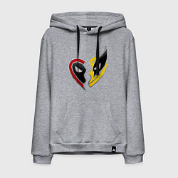 Толстовка-худи хлопковая мужская Дэдпул и Росомаха - лого, цвет: меланж