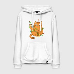 Толстовка-худи хлопковая мужская Новый год - Кот хоба, цвет: белый