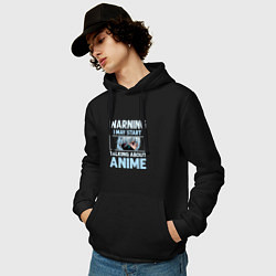 Толстовка-худи хлопковая мужская Warning i may start talking about anime, цвет: черный — фото 2