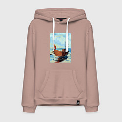 Толстовка-худи хлопковая мужская Ван-Пис Луффи, цвет: пыльно-розовый