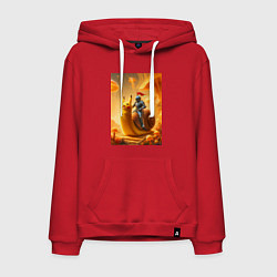 Толстовка-худи хлопковая мужская Рыцарь едет на улитке покемоне - сюрреализм, цвет: красный