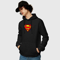 Толстовка-худи хлопковая мужская Superman logo, цвет: черный — фото 2