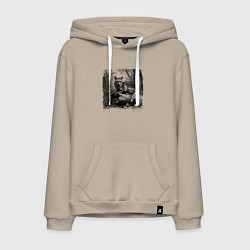 Толстовка-худи хлопковая мужская Отдыхающая лиса, цвет: миндальный