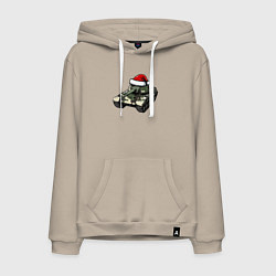 Толстовка-худи хлопковая мужская Советский новогодний танк, цвет: миндальный