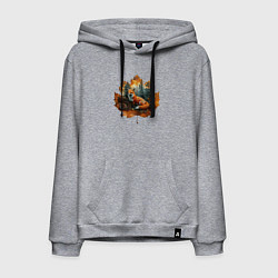 Толстовка-худи хлопковая мужская Лиса и лист, цвет: меланж