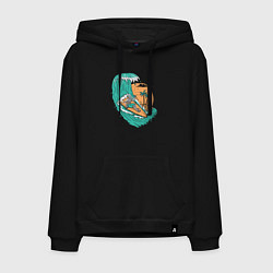 Толстовка-худи хлопковая мужская Пивной серфинг, цвет: черный