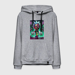 Толстовка-худи хлопковая мужская Rick and Morty - neon skull, цвет: меланж