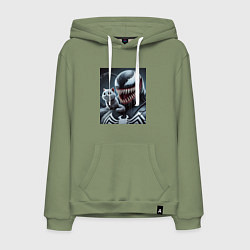 Толстовка-худи хлопковая мужская Venom and funny kitten - ai art fantasy, цвет: авокадо