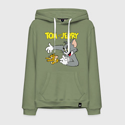 Толстовка-худи хлопковая мужская Том и Джерри - кот и мышь, цвет: авокадо