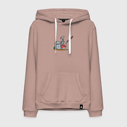 Толстовка-худи хлопковая мужская Селфи скелетик, цвет: пыльно-розовый