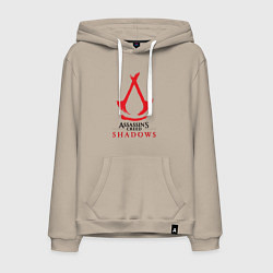 Толстовка-худи хлопковая мужская Assassins Creed Shadows - badge, цвет: миндальный