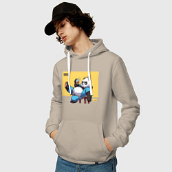 Толстовка-худи хлопковая мужская Panda with a beer mug, цвет: миндальный — фото 2