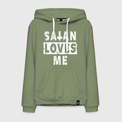 Толстовка-худи хлопковая мужская Сатана любит меня, цвет: авокадо