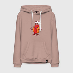 Толстовка-худи хлопковая мужская Хот-дог повар, цвет: пыльно-розовый