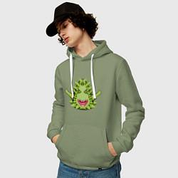 Толстовка-худи хлопковая мужская Cartoon monster with spikes green, цвет: авокадо — фото 2
