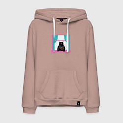 Толстовка-худи хлопковая мужская Мишка в окошке, цвет: пыльно-розовый