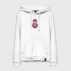 Толстовка-худи хлопковая мужская Матрёшка в розовом, цвет: белый