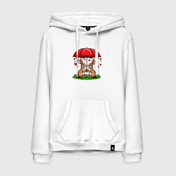 Толстовка-худи хлопковая мужская Влюбленные зайцы под зонтом, цвет: белый