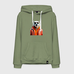 Толстовка-худи хлопковая мужская Белый медведь в куртке, цвет: авокадо