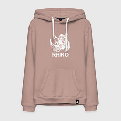 Толстовка-худи хлопковая мужская Носорог с надписью, цвет: пыльно-розовый