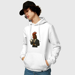 Толстовка-худи хлопковая мужская Петух бизнесмен, цвет: белый — фото 2