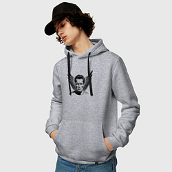 Толстовка-худи хлопковая мужская Портрет Арнольд Шварценеггер с крыльями, цвет: меланж — фото 2