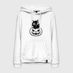 Толстовка-худи хлопковая мужская Котенок в тыкве, цвет: белый
