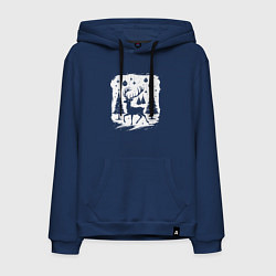 Толстовка-худи хлопковая мужская Олень в новогоднем лесу, цвет: тёмно-синий