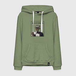 Толстовка-худи хлопковая мужская Жив, но по расписанию - зомби джентельмен, цвет: авокадо