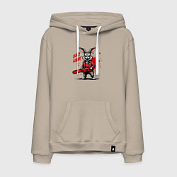 Толстовка-худи хлопковая мужская Маниакальный кролик с бензопилой, цвет: миндальный