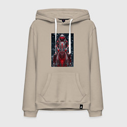 Толстовка-худи хлопковая мужская Зимний киберпанк: красный конь и рыцарь, цвет: миндальный