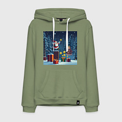 Толстовка-худи хлопковая мужская Дед Морозио и Принцесса Снегурочка: вперёд за звёз, цвет: авокадо