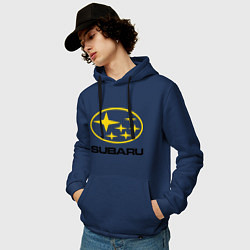 Толстовка-худи хлопковая мужская Subaru Logo, цвет: тёмно-синий — фото 2