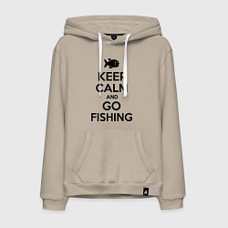 Толстовка-худи хлопковая мужская Keep Calm & Go fishing, цвет: миндальный