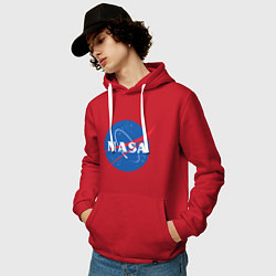 Толстовка-худи хлопковая мужская NASA: Logo, цвет: красный — фото 2