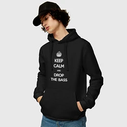 Толстовка-худи хлопковая мужская Keep Calm & Drop The Bass, цвет: черный — фото 2