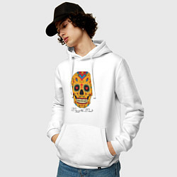 Толстовка-худи хлопковая мужская Мексиканский череп, цвет: белый — фото 2