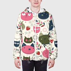 Куртка с капюшоном мужская Радостные котики, цвет: 3D-белый — фото 2