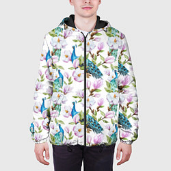 Куртка с капюшоном мужская Цветы и бабочки 6, цвет: 3D-черный — фото 2