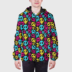 Куртка с капюшоном мужская Цветные черепушки, цвет: 3D-черный — фото 2