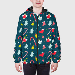 Куртка с капюшоном мужская Новогодний узор, цвет: 3D-черный — фото 2