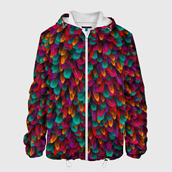 Куртка с капюшоном мужская Разноцветные перья, цвет: 3D-белый