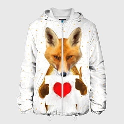 Куртка с капюшоном мужская Влюбленная лиса, цвет: 3D-белый